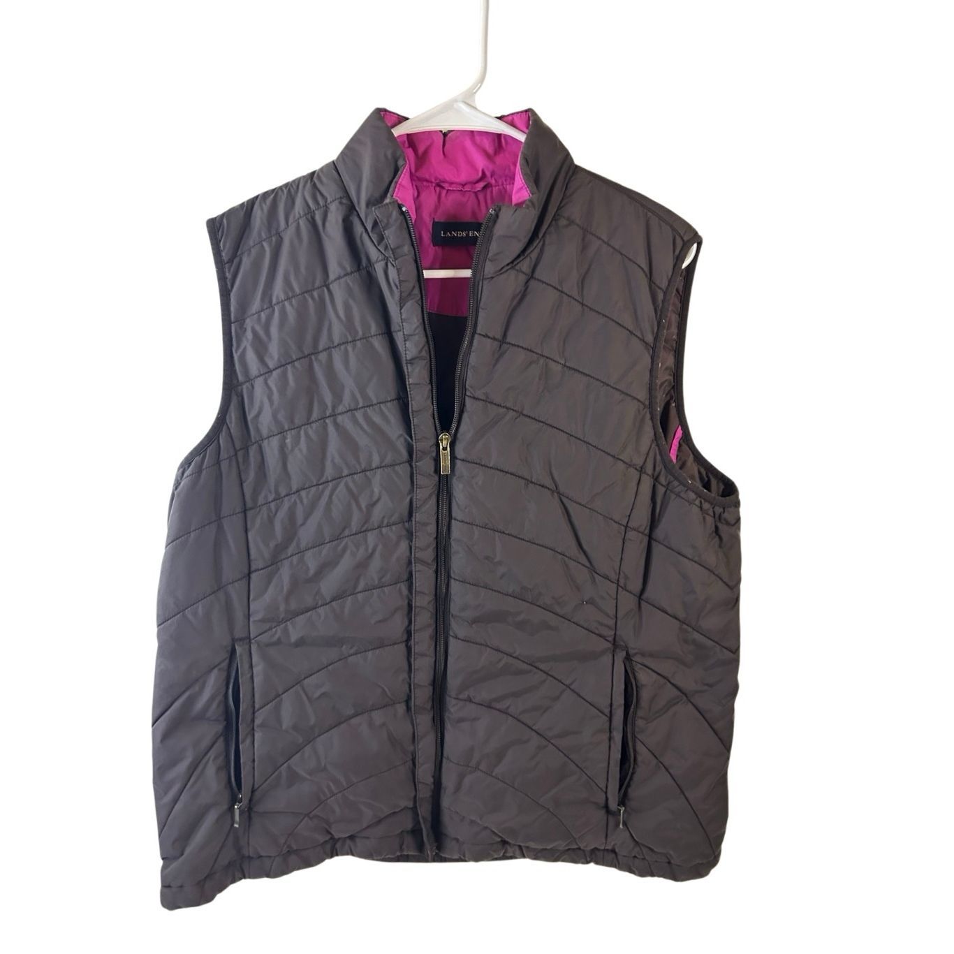 Lands End Vest Gray Pink Nylon Zipper Large?